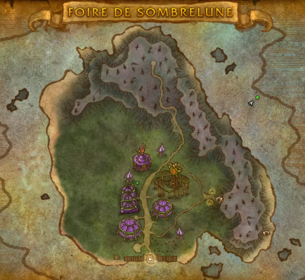 carte de sombrelune indiquant le point d'entrée de la grotte
