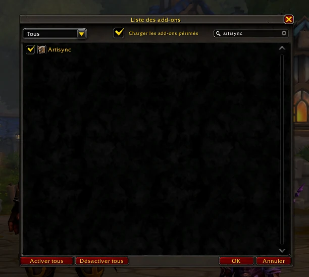 Liste des addons de WoW avec Artisync coché